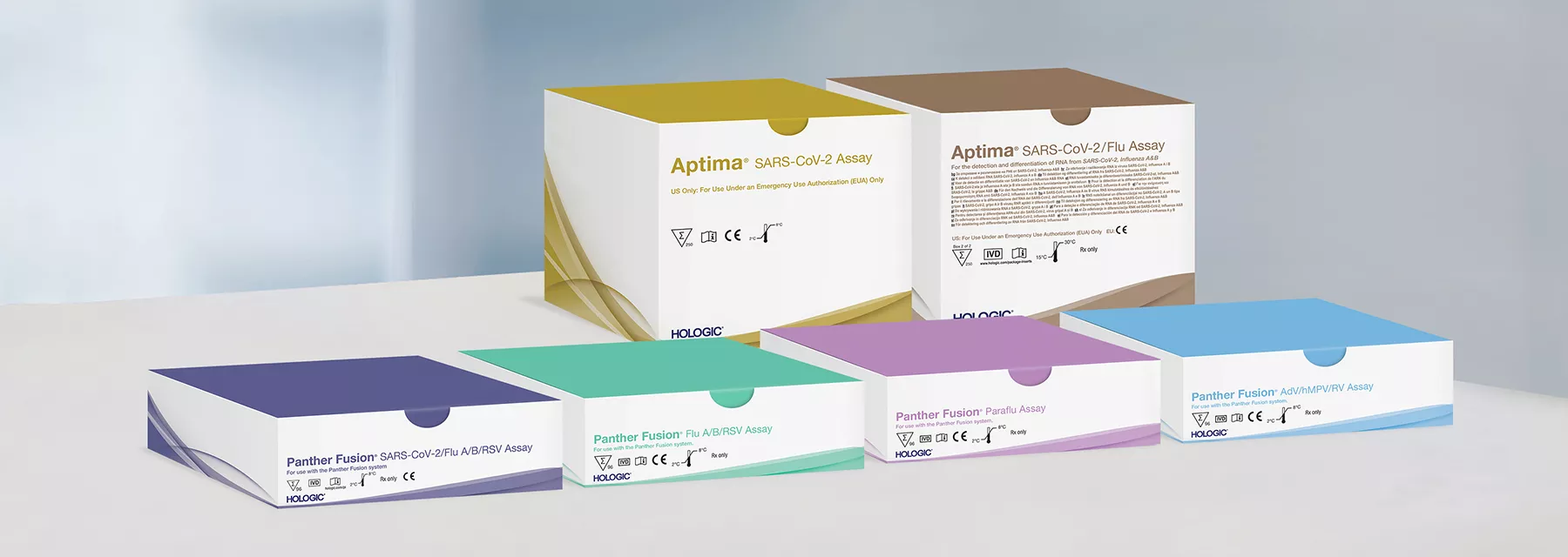 Respiratory Testing Solution assay boxes in lab background